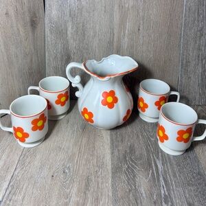 Vintage Floral Ceramic Drinkware Set – Teapot, Cups, Pitcher & Mugs